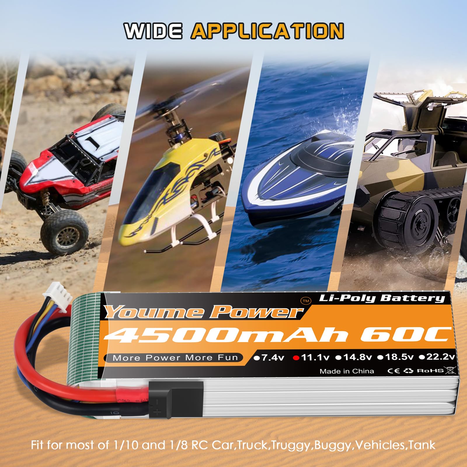 Youme Power 4500mAr60c 6セル Amazon.com: Youme 11.1V Lipo Battery 4500mAh,3S RC Lipo Batteries